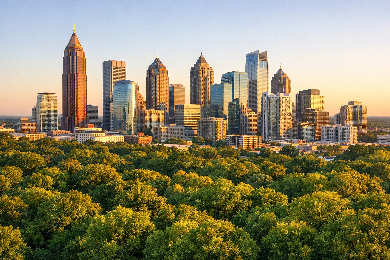Aerial view of the Atlanta Midtown skyline, highlighting the thriving Georgia real estate investment market.