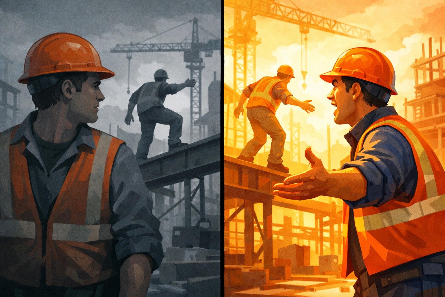 Workplace safety decision contrast: ignoring versus speaking up about unsafe conditions