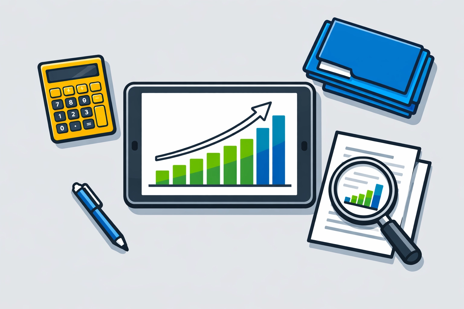 Organized workspace with financial growth charts and tools for New Haven small business tax planning.