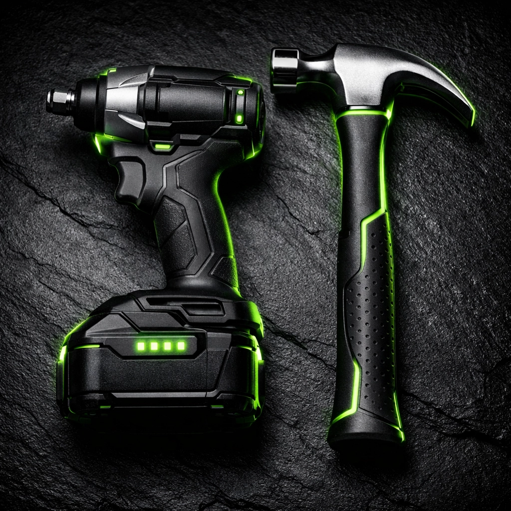 Premium power tools and hammer for a professional handyman Jefferson City MO service directory listing.