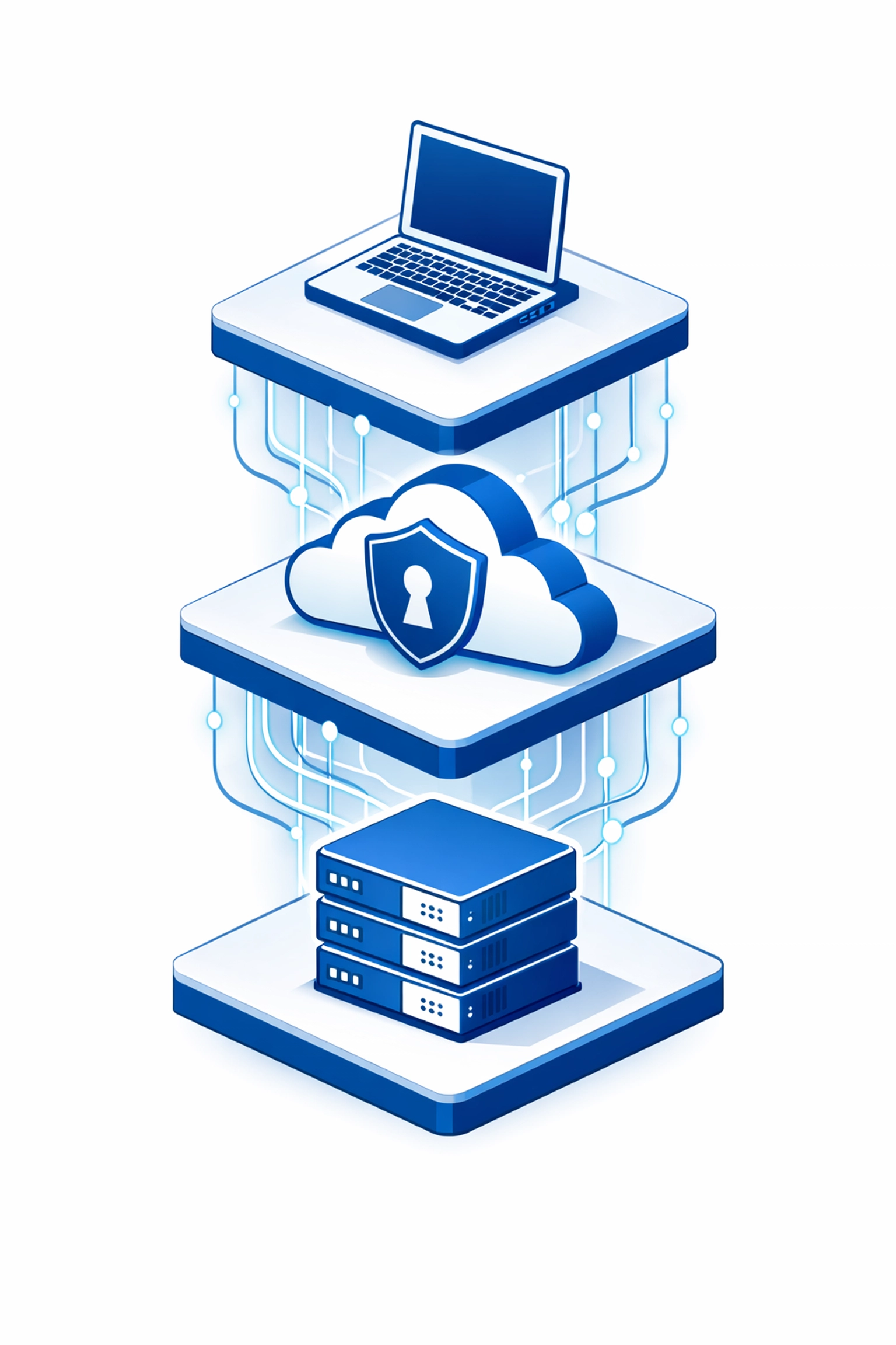 Diagram showing a hybrid backup strategy with layers for local, cloud, and offsite server data protection.