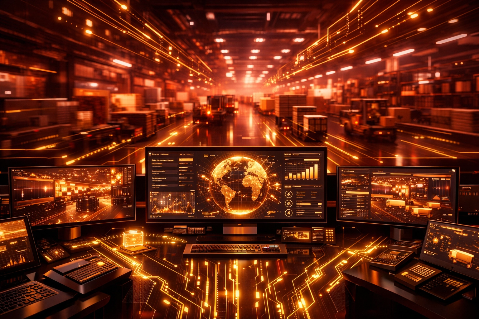 Digital data streams showing seamless integration for 3PL fulfillment and supply chain scaling.