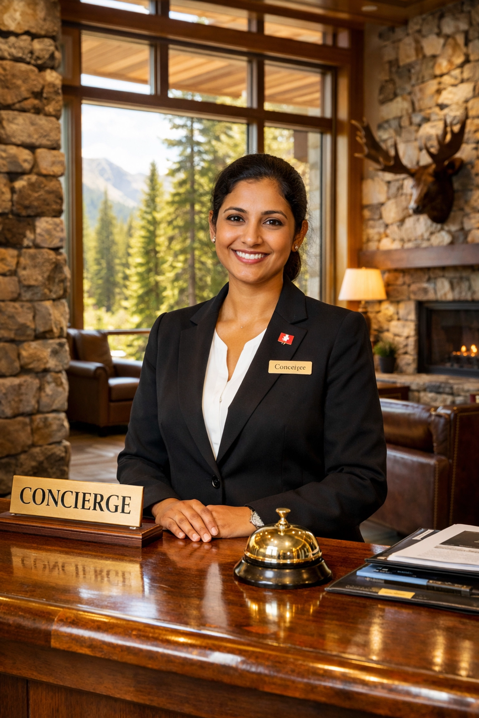 A professional hospitality worker at a Jasper resort, illustrating legal employment through a valid work permit.