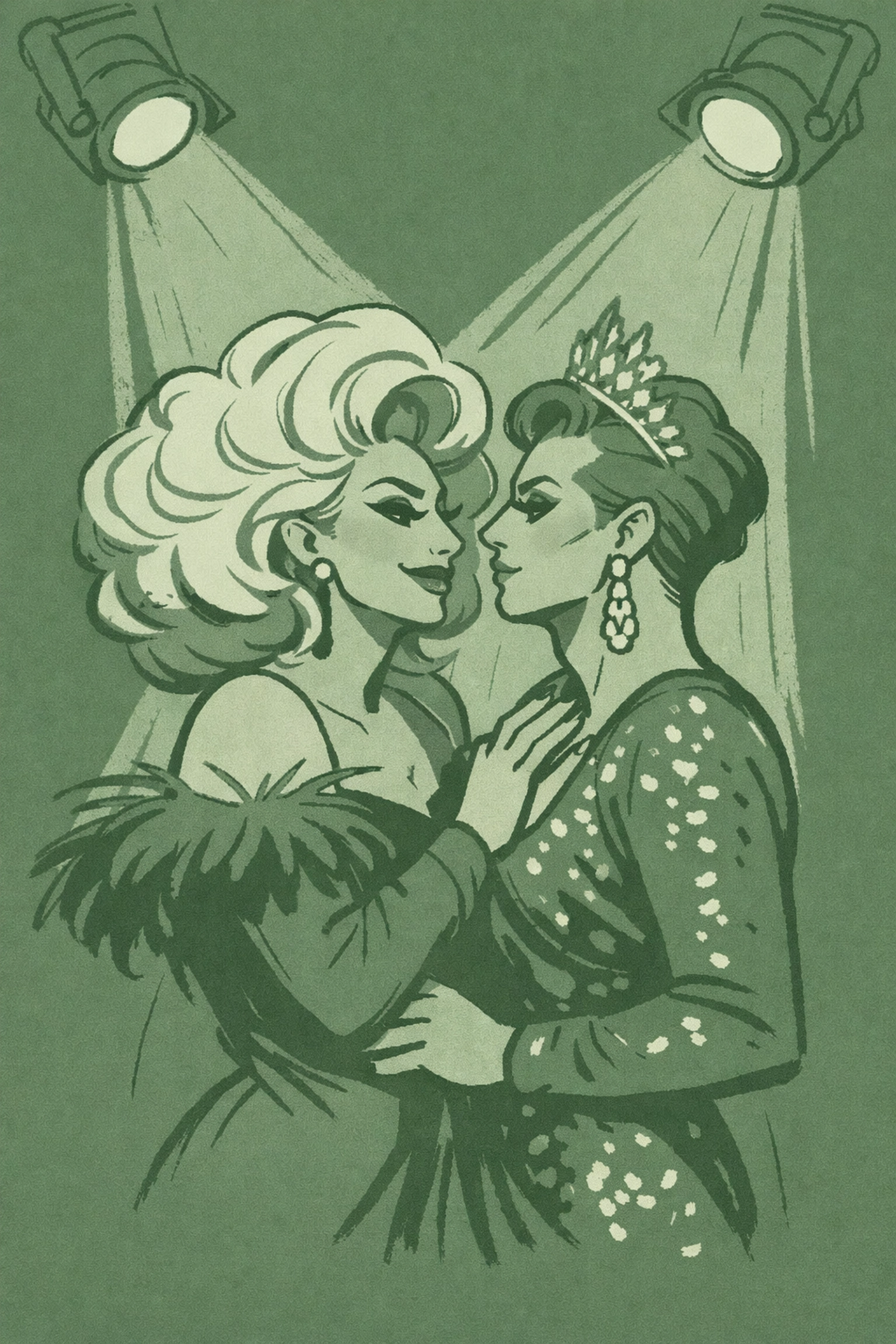 Complete drag queen transformation with blonde wig, sequined gown, and glamorous stage makeup