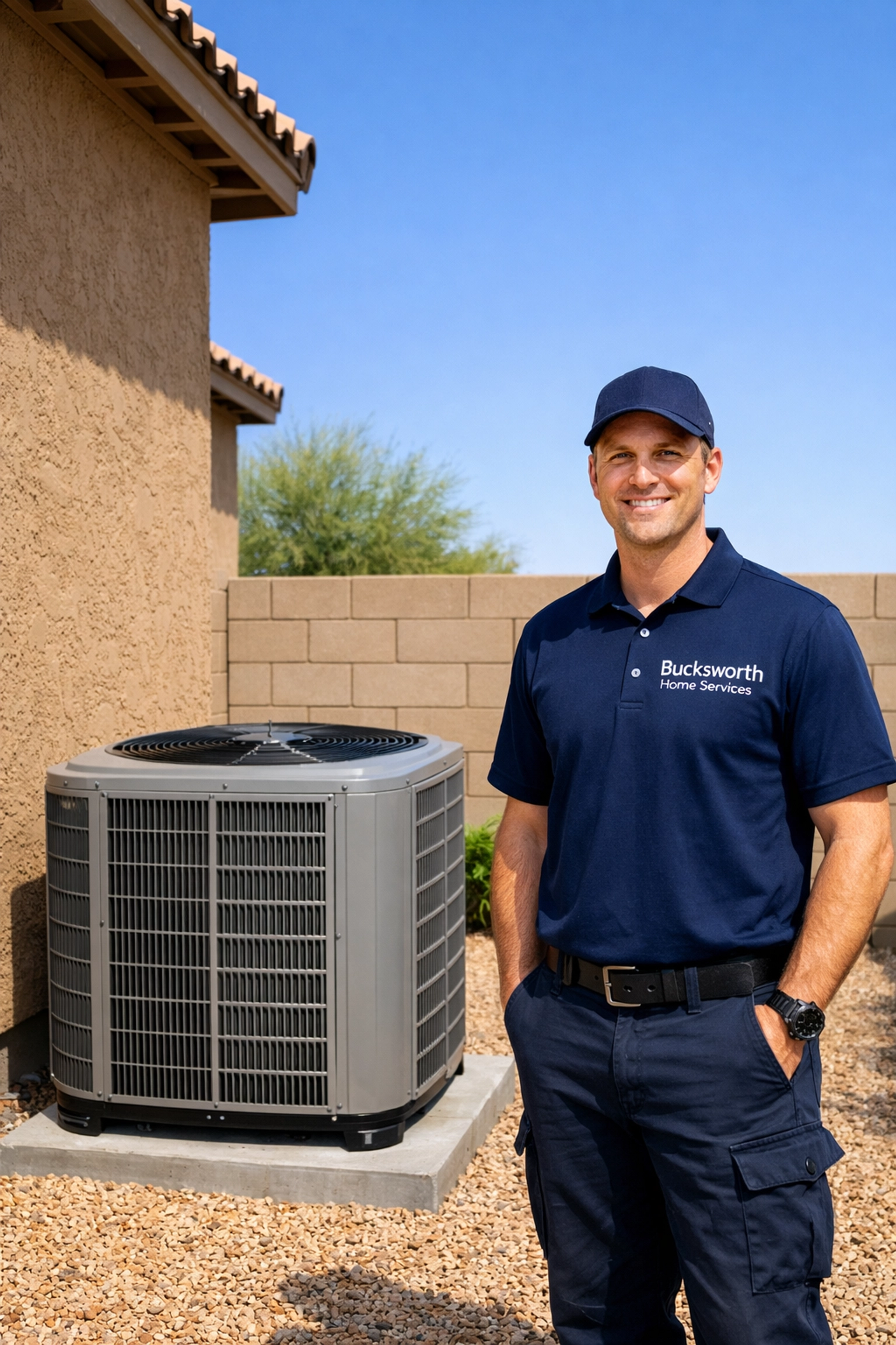 Bucksworth Home Services technician providing reliable AC maintenance and tune-up services in Scottsdale.
