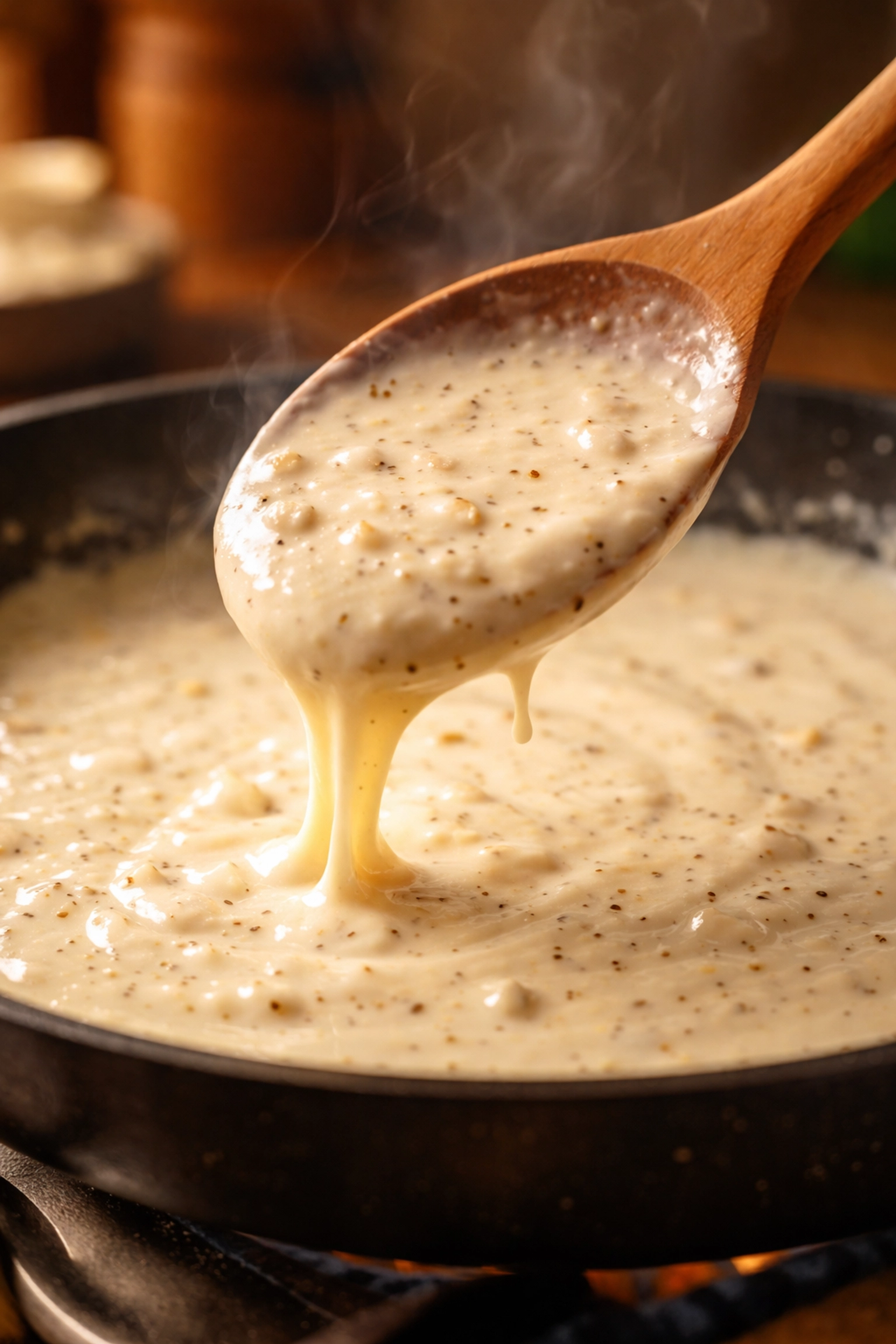 Creamy sauce coating spoon