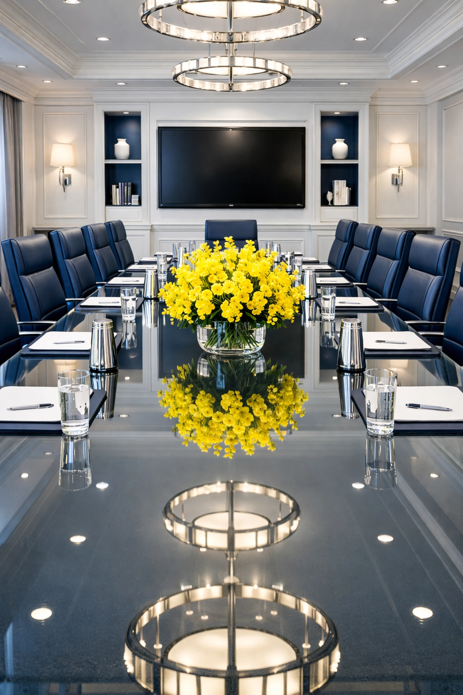 Immaculately clean executive boardroom in Winchester showcasing reliable professional office cleaning.
