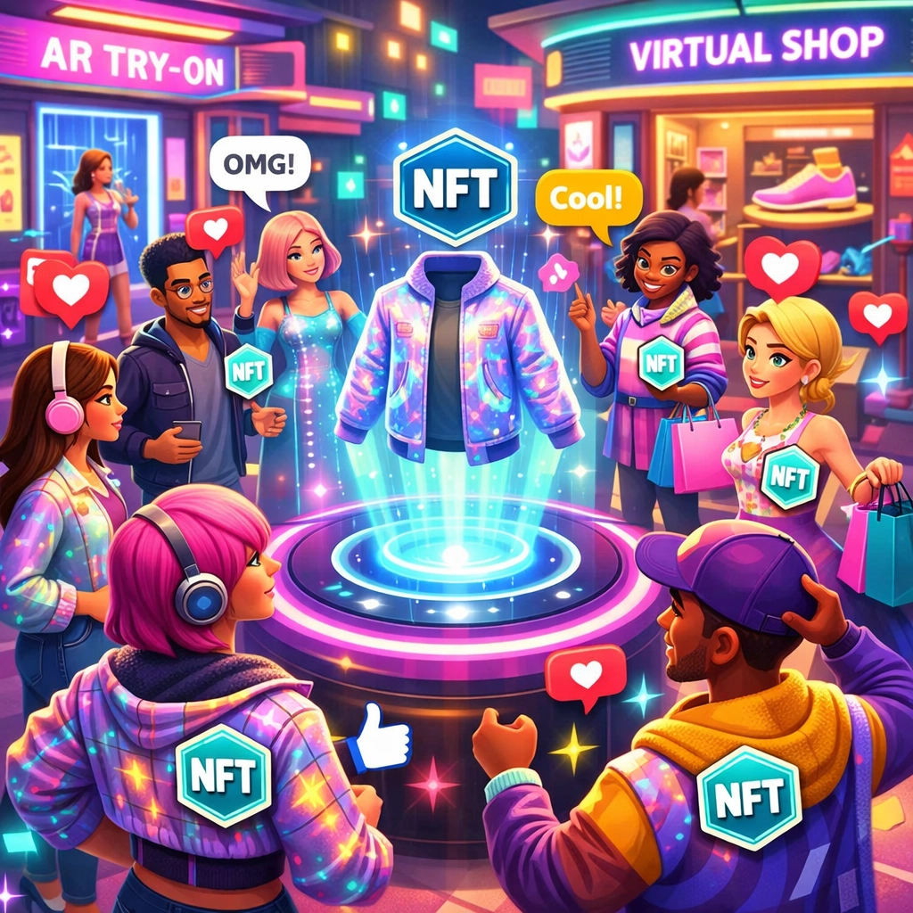 Social shopping in the metaverse with avatars trying virtual clothing and NFT receipts