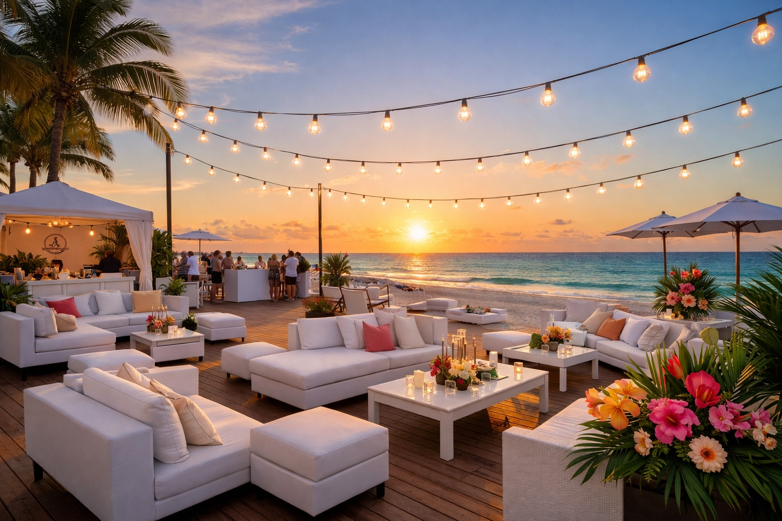 Vibrant outdoor brand activation on South Beach during magic hour captured by a Miami event photographer.