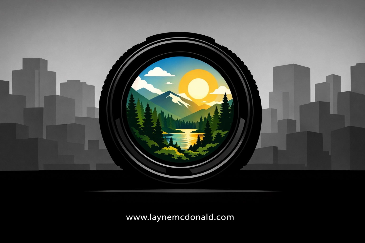 Lens filtering a grey world into a vibrant landscape, representing a Christian perspective on movies.