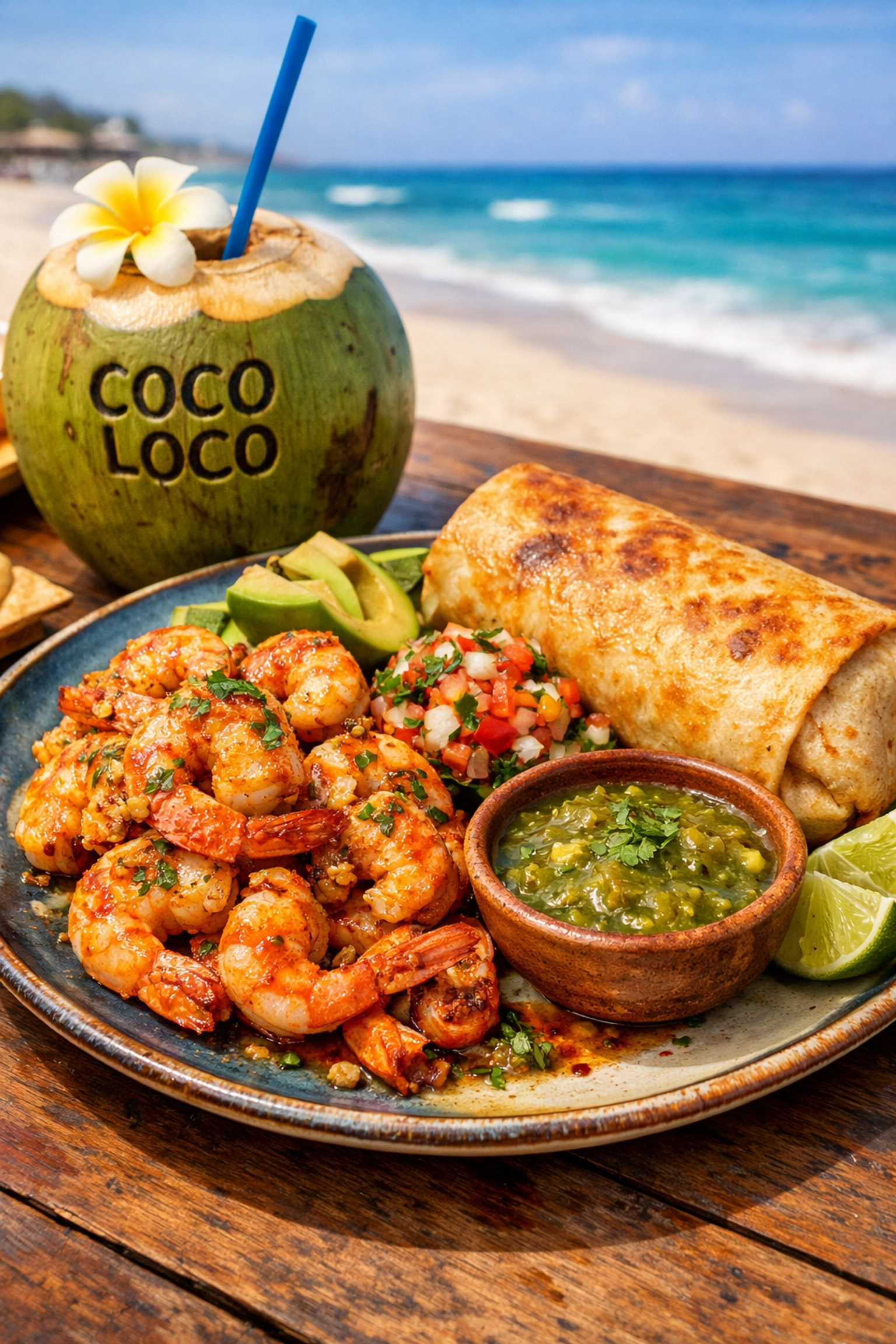 All-inclusive Mexican seafood lunch and Coco Loco coconut drink on Stone Island.
