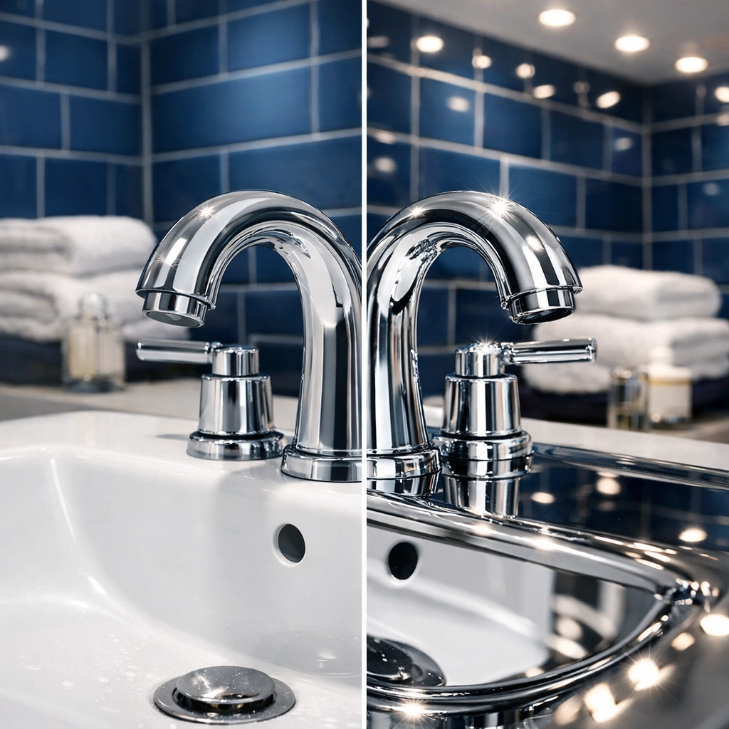Sparkling clean bathroom sink showing the results of deep apartment cleaning in Boston.