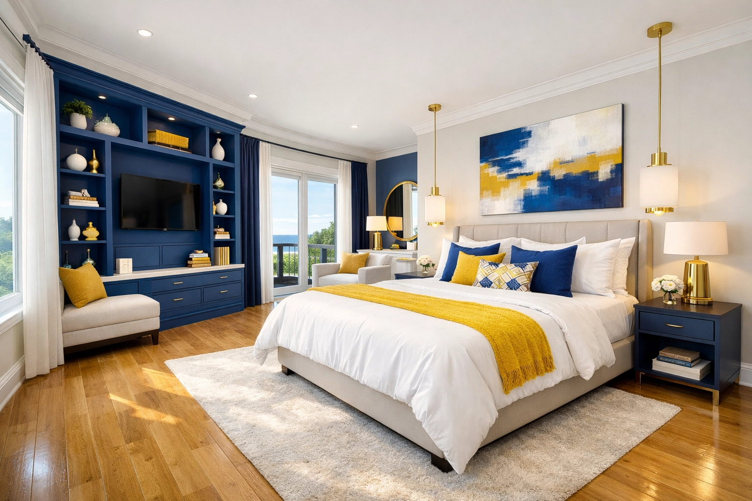Sun-drenched master bedroom with dust-free surfaces from a residential cleaning Massachusetts expert.