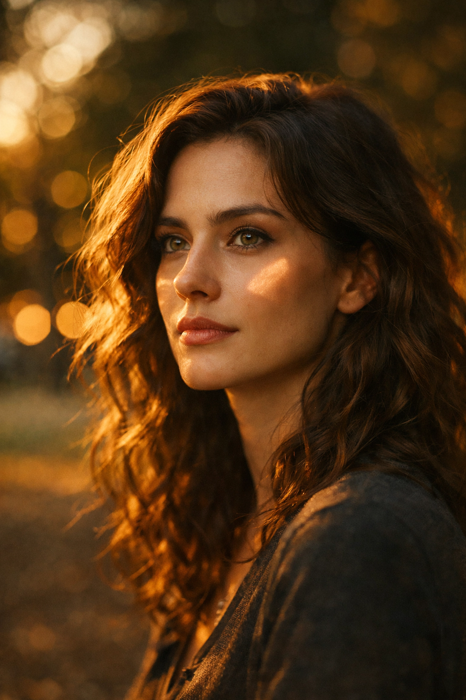 Classic golden hour lighting showcasing Rembrandt portrait photography techniques.