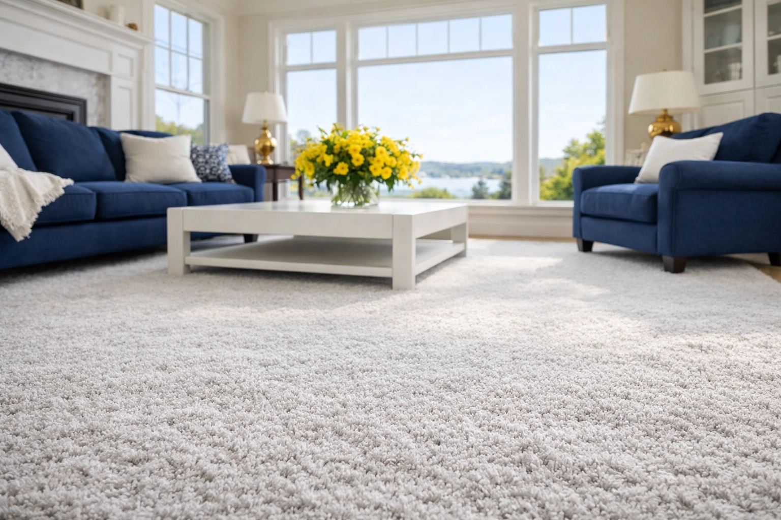 Pristine carpet in a bright Lunenburg home reflecting improved air quality after professional cleaning.