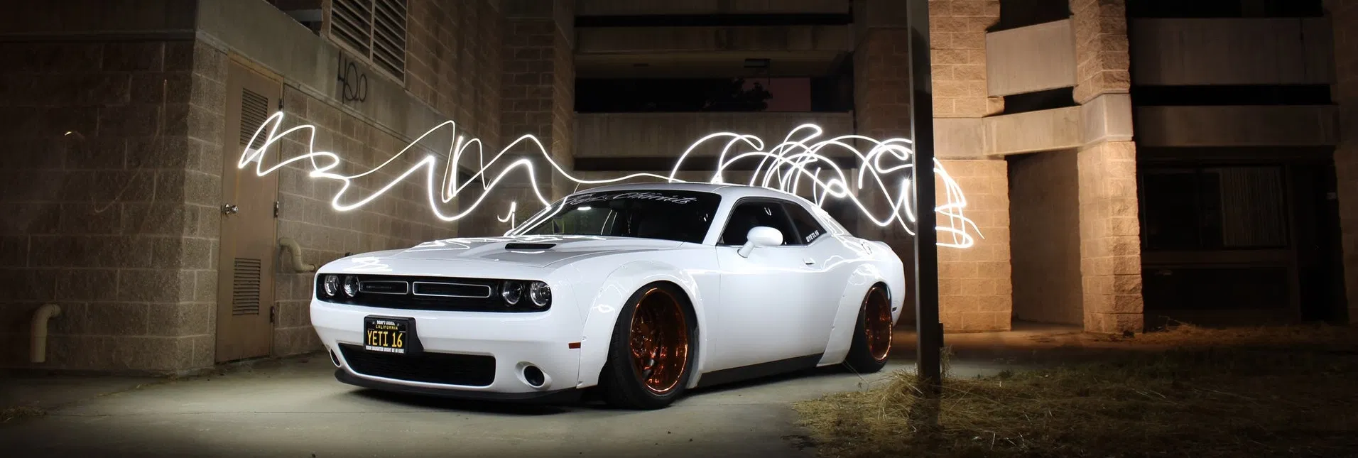 Modern Muscle White Challenger at Night