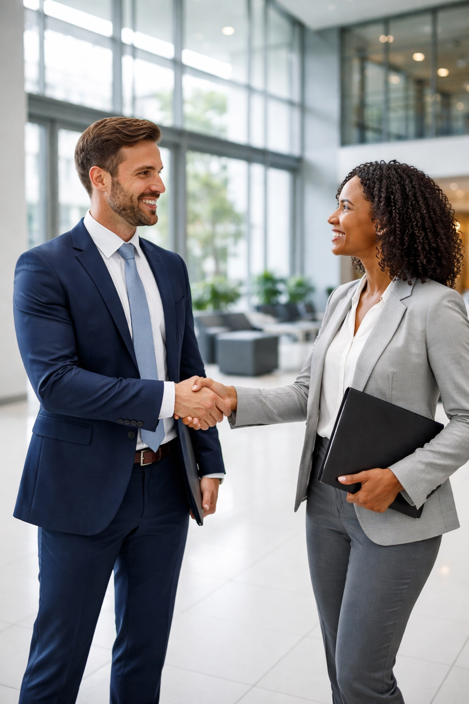 Business consultant and HR director shaking hands, symbolizing successful ServiceNow HRSD partnership.