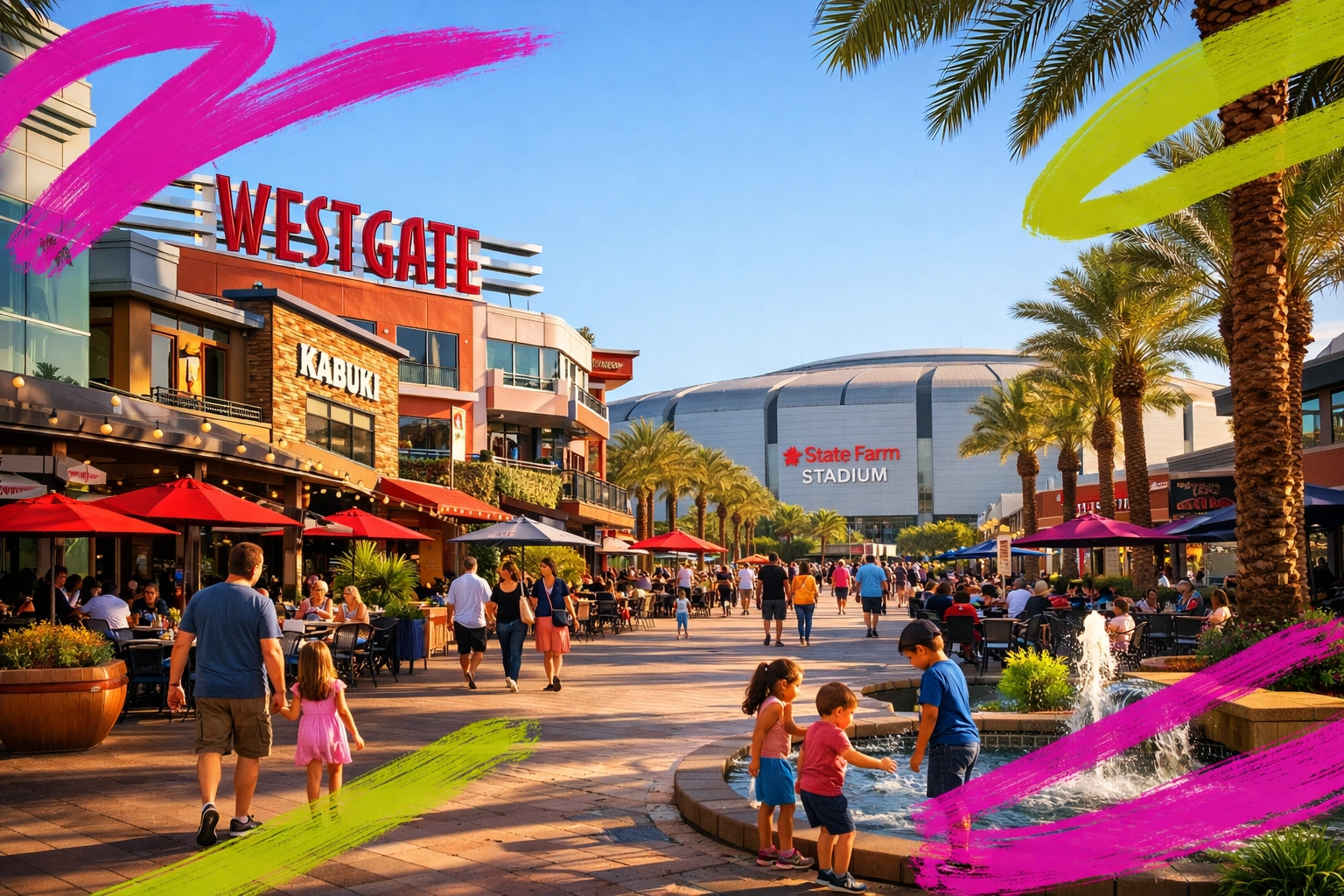 Westgate Entertainment District and State Farm Stadium in Glendale Arizona walkable community