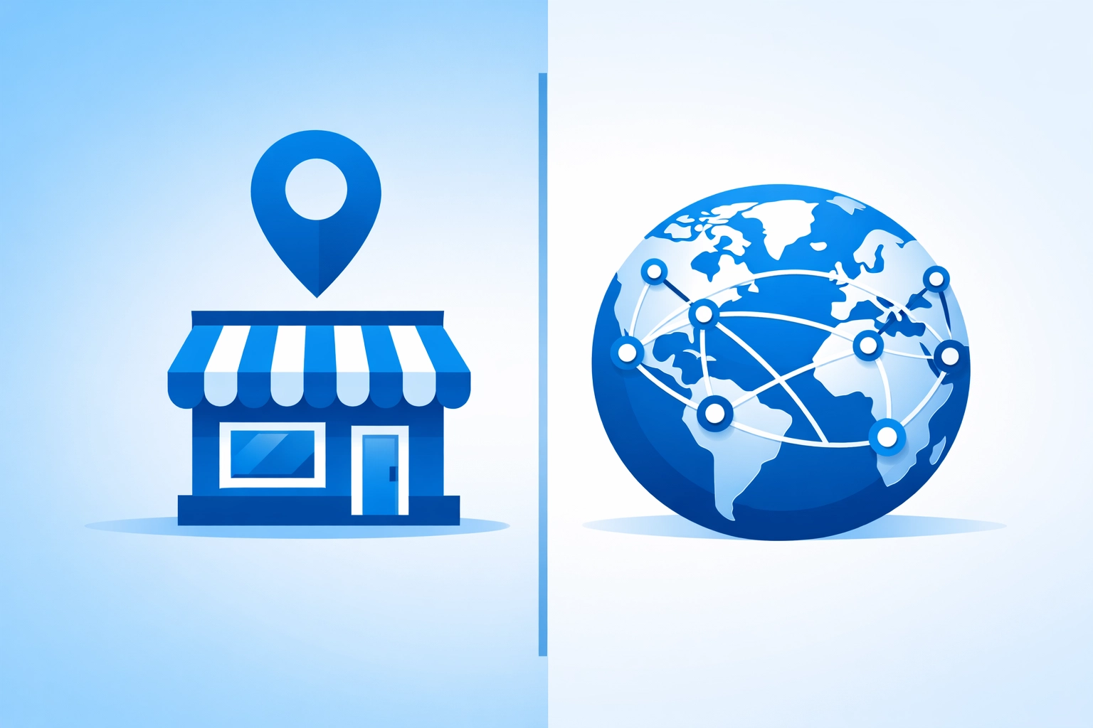 Comparison between local SEO targeting specific areas and national SEO reaching broader markets