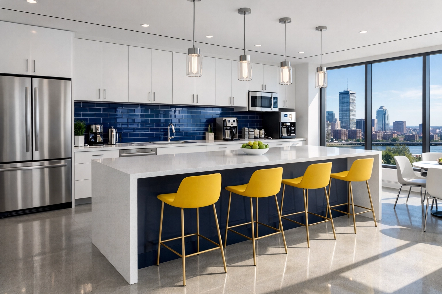 A spotless Boston corporate breakroom showcasing expert janitorial services Massachusetts for local businesses.