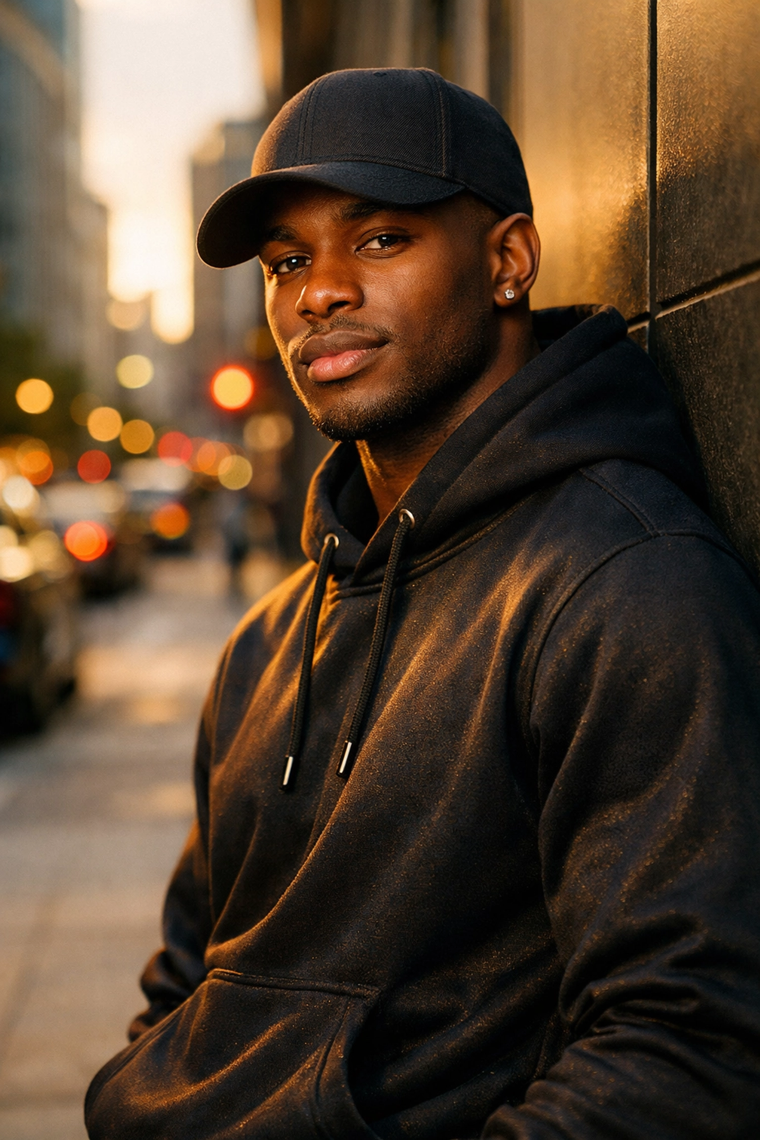 Young man wearing motivational Black-owned fashion and a premium streetwear baseball cap.