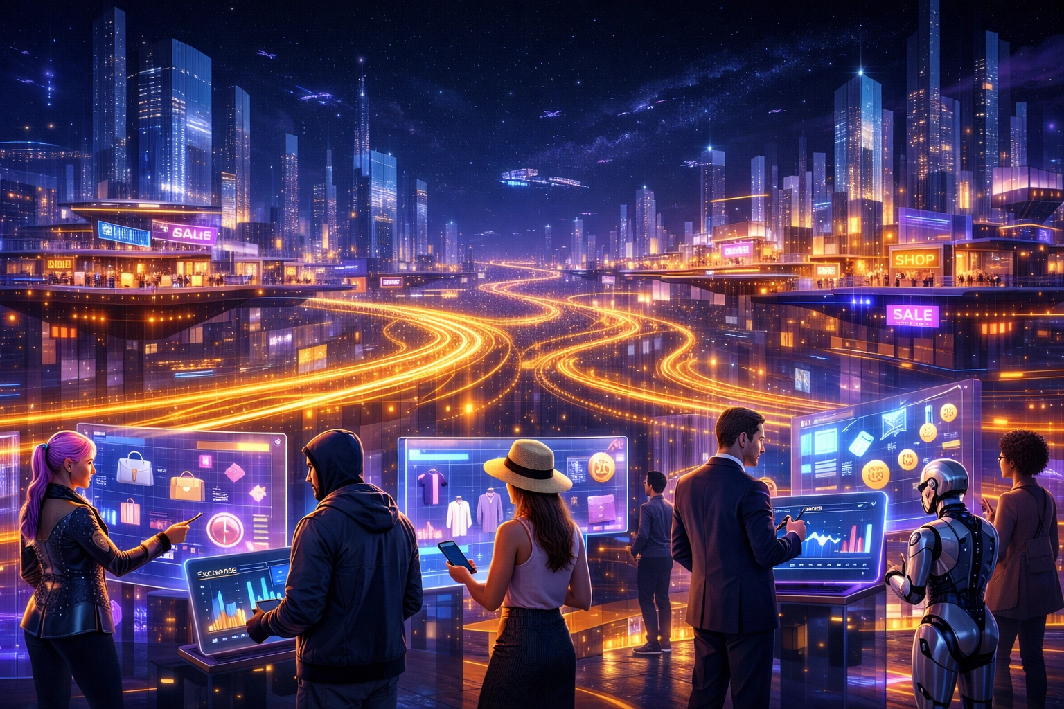 Interconnected global Metaverse commercial hub powered by Larecoin blockchain payments.