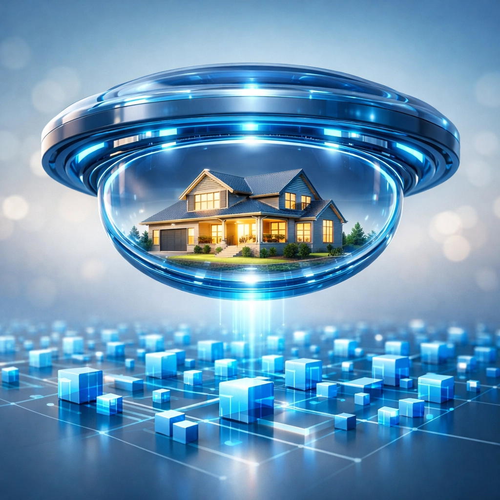 A digital lens highlighting high-probability seller leads within a real estate AI data network.