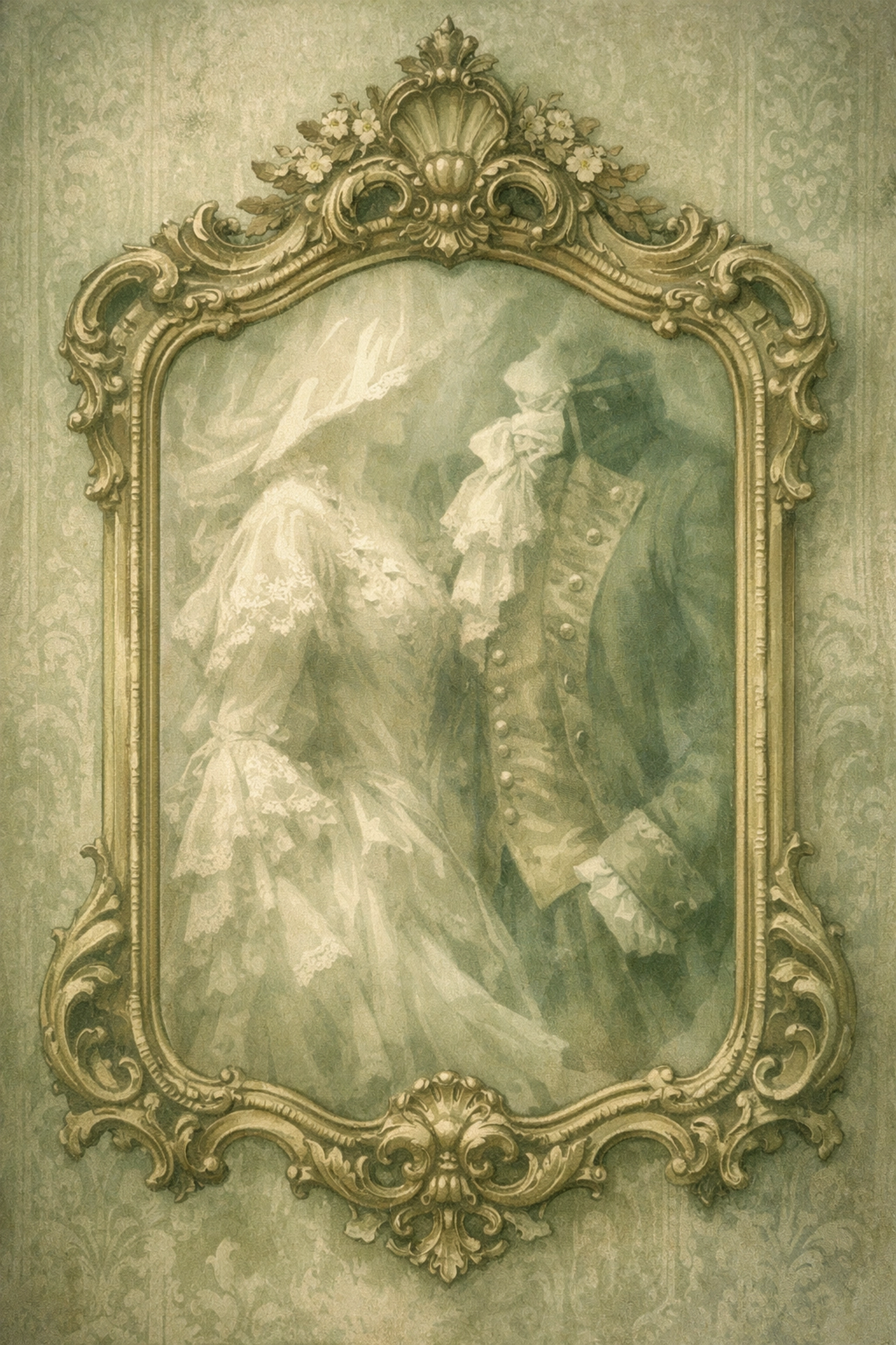 Ornate French mirror reflecting mixed gender identity and self-discovery in the 1700s