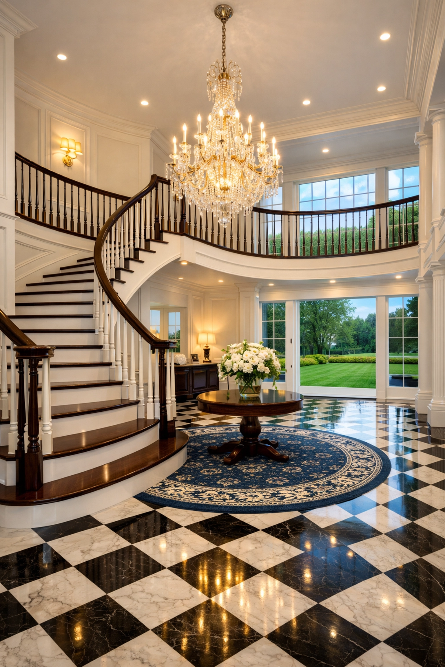 A spotless grand foyer in a Dover estate after specialized residential cleaning Massachusetts service.