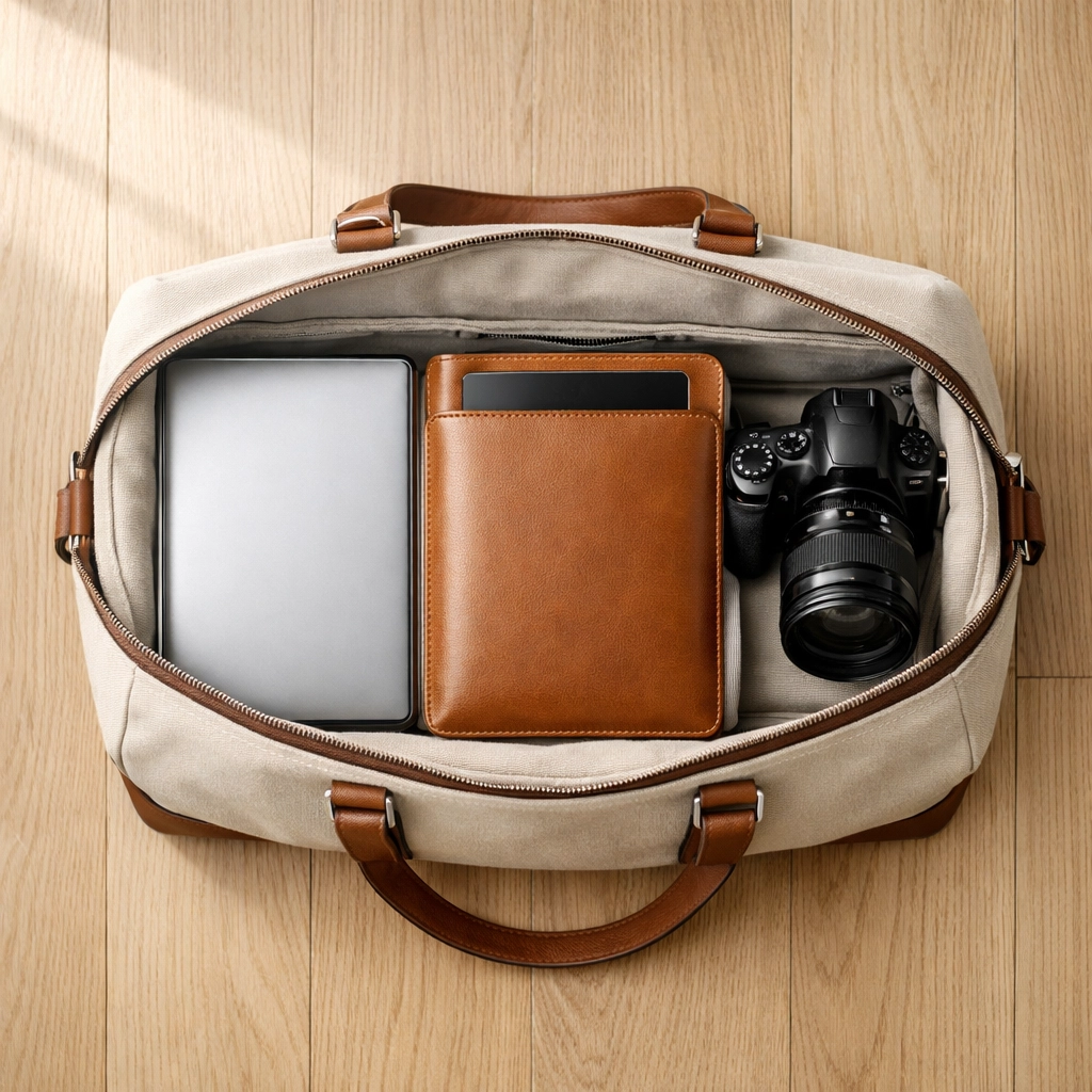 Neatly organized carry-on bag with laptop and tech essentials for a fast TSA airport security check.