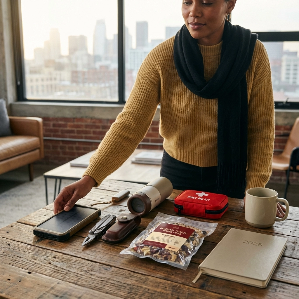 A woman looks at a selection of emergency preparedness items to give as gifts.