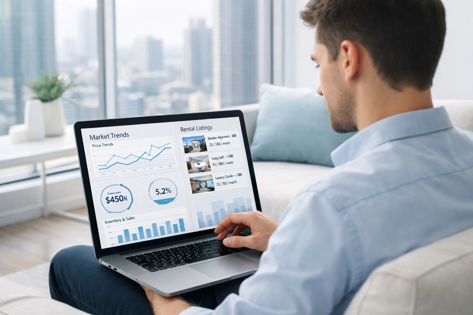 Property manager researching rental market data and pricing for apartment turnover