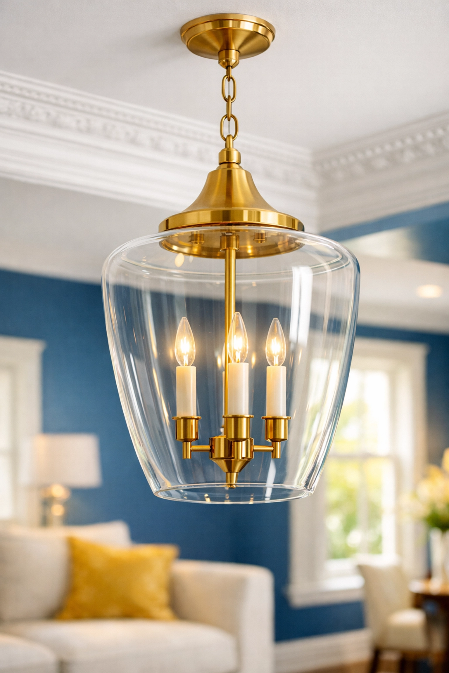 Dust-free glass light fixture in a Boston apartment showcasing the detail of professional move-out cleaning.