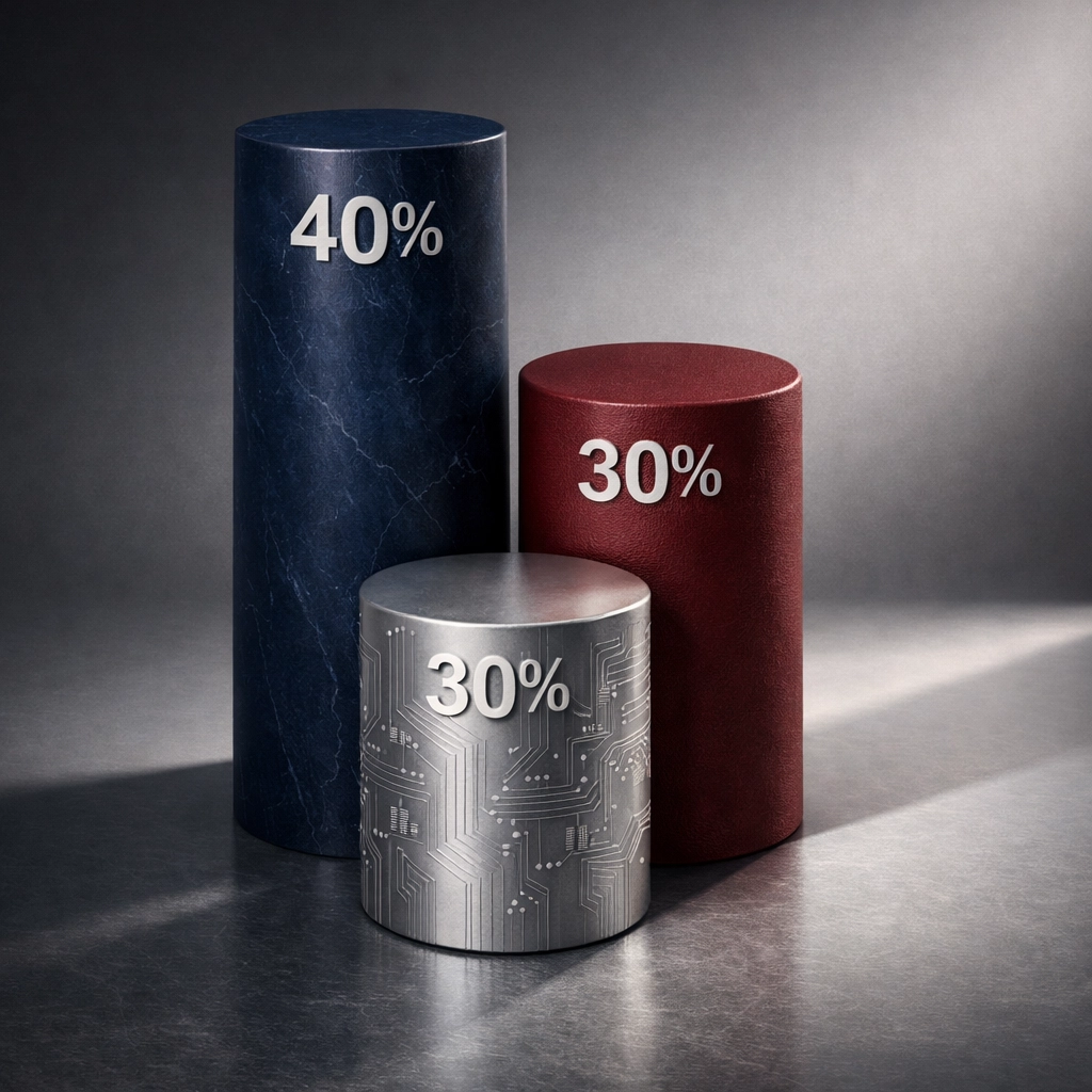 40/30/30 portfolio allocation framework with three pillars representing diversified investment categories