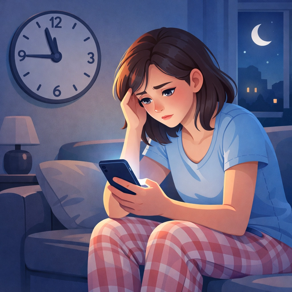 Woman searching for family law help late at night during a custody crisis