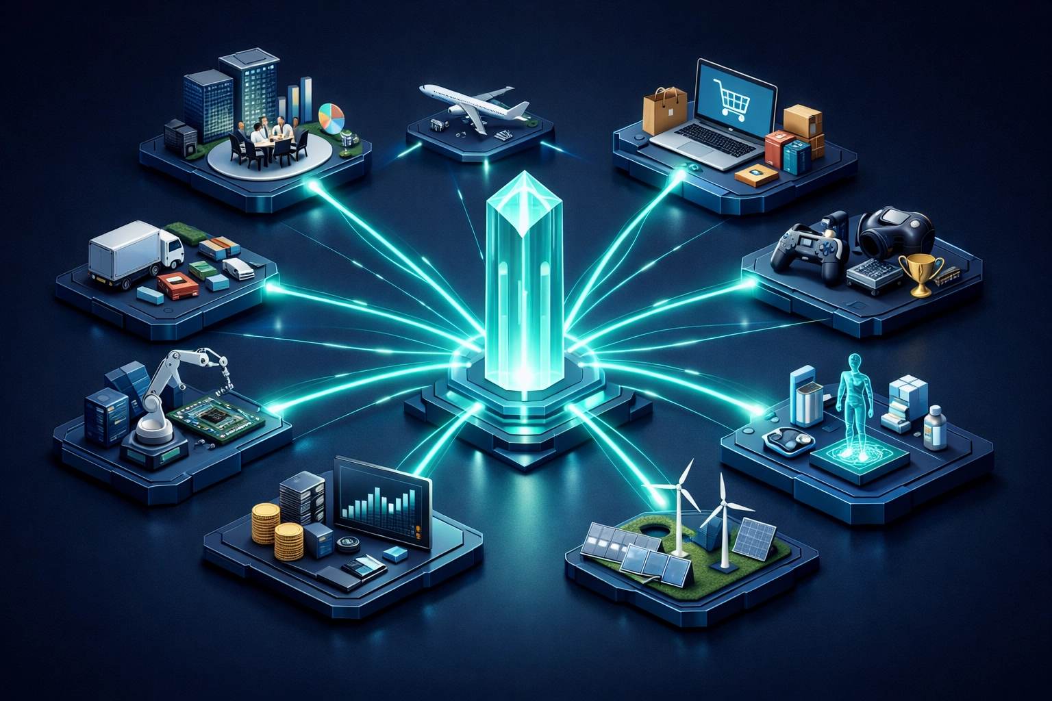 Visual representation of an AI Sales Rep connecting a business to diverse client outreach segments.