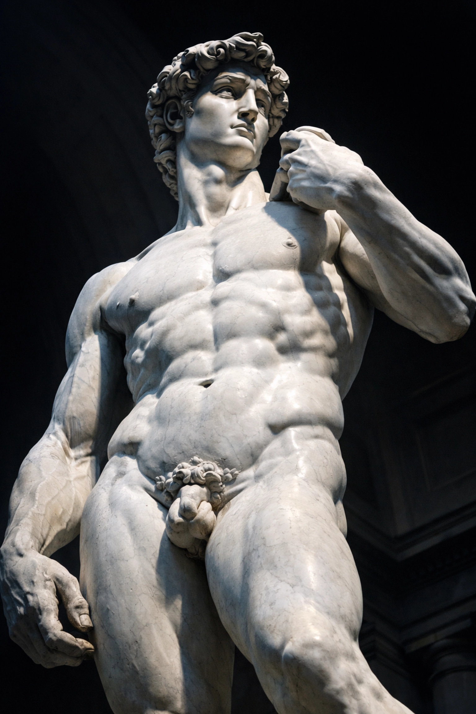 Michelangelo's marble David statue displaying powerful male form by iconic gay Renaissance sculptor