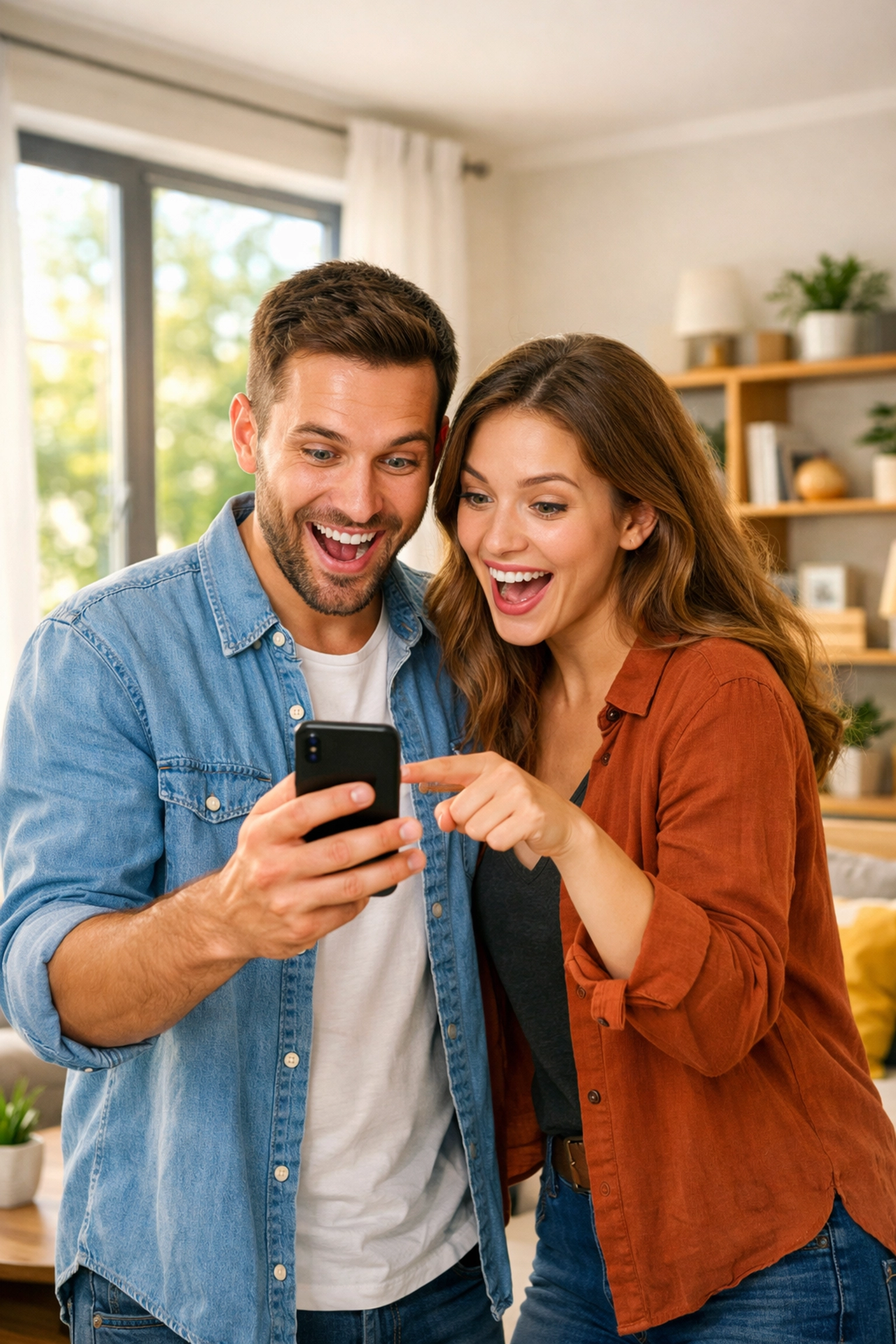 Couple discovering their dream Denver home through targeted social media advertising