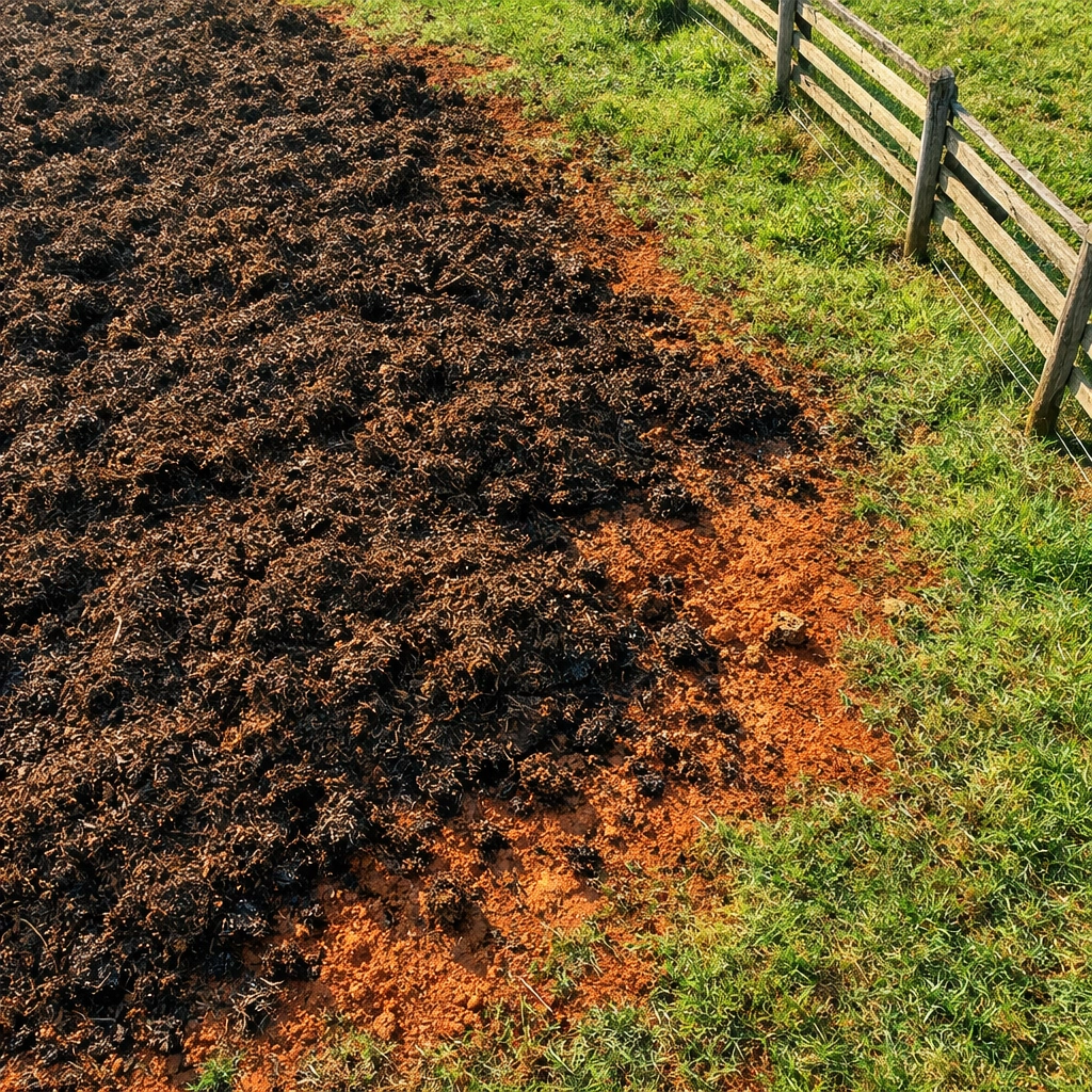 Composted horse manure spread on North Carolina pasture improving soil organic matter