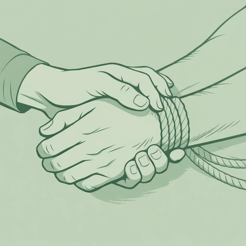Hands showing trust in rope bondage, MM romance depicting care and connection