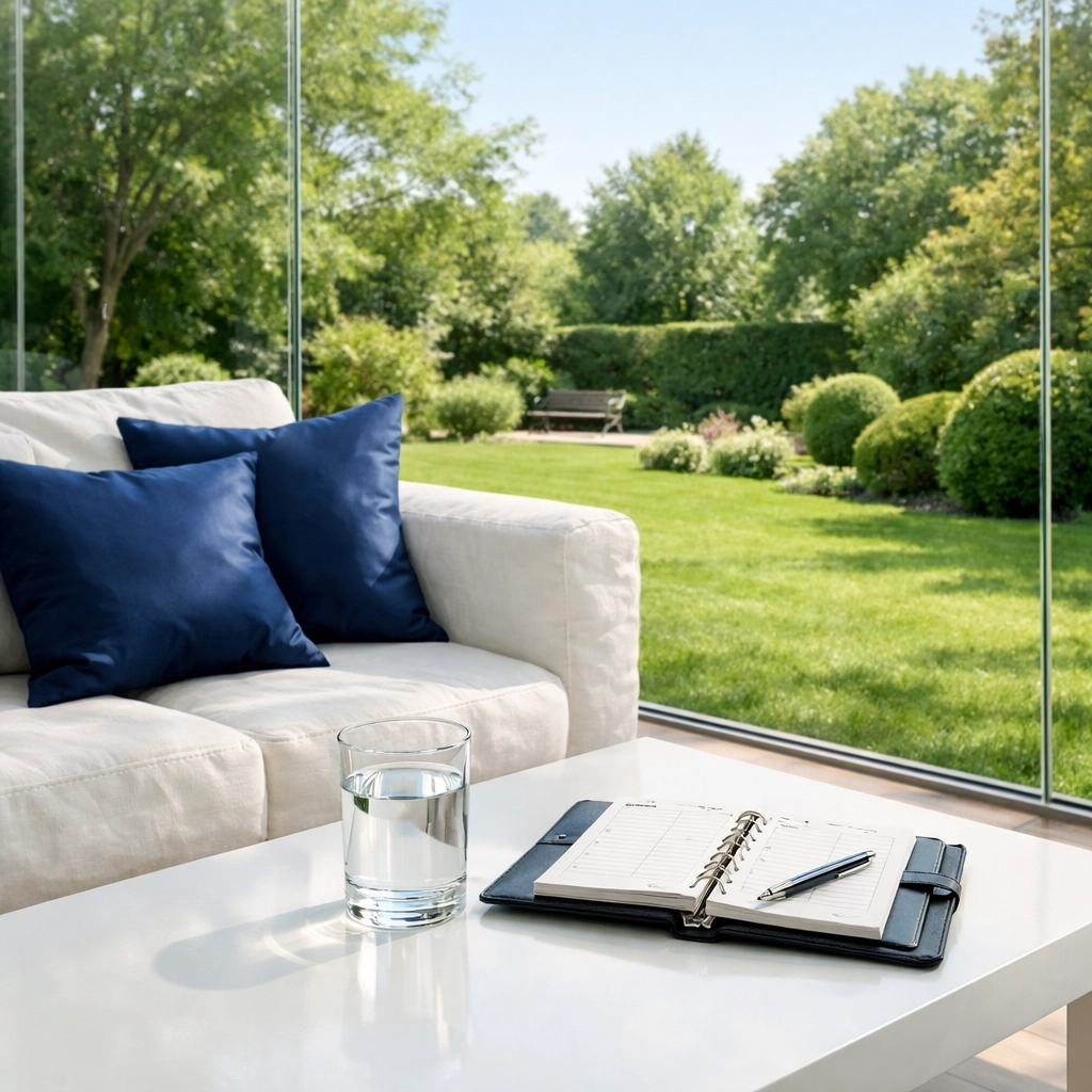 Serene sunroom and clean windows reflecting a professionally maintained home by Wellesley professional cleaners.