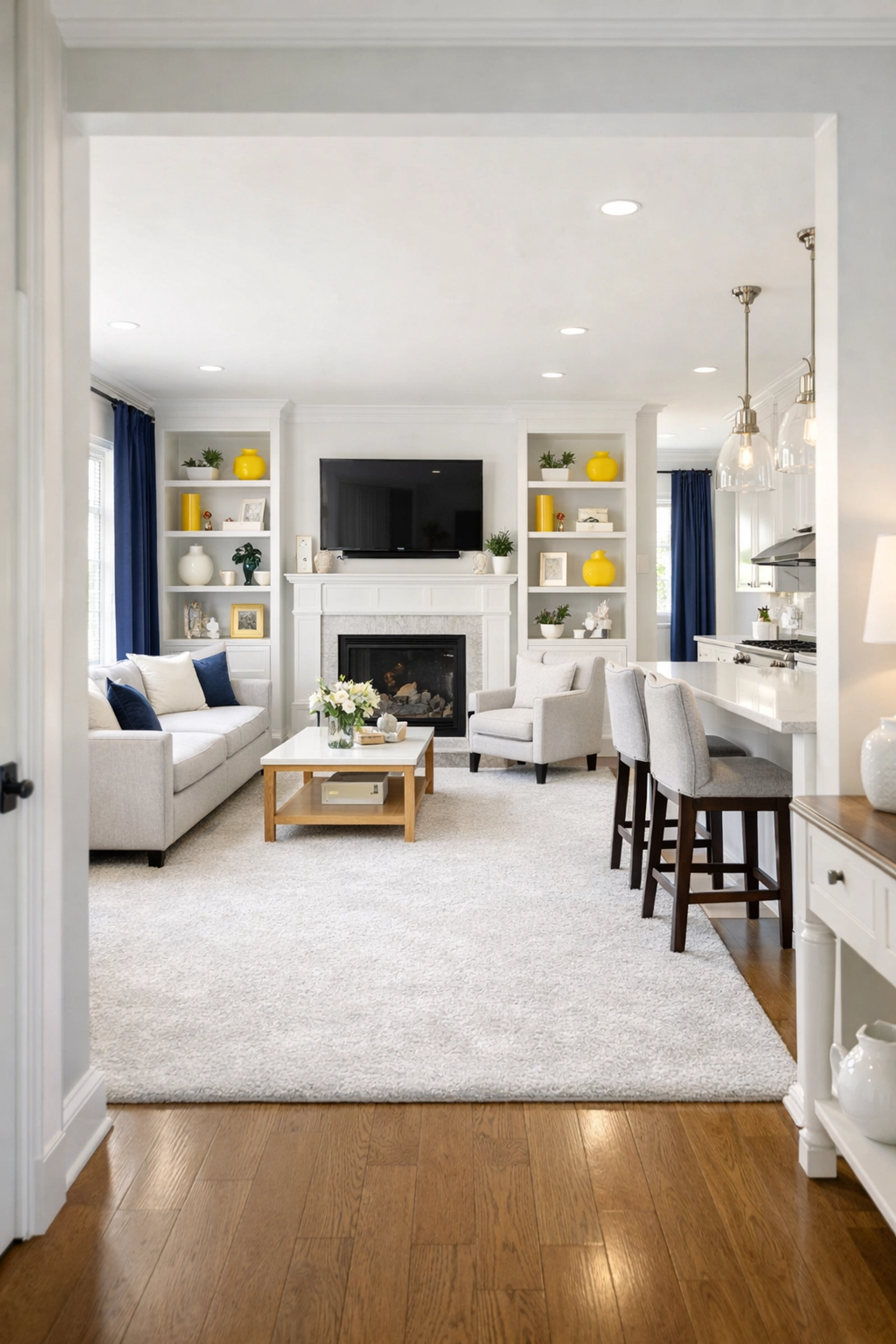 A stress-free home featuring a perfectly vacuumed living room after professional cleaning in Needham.