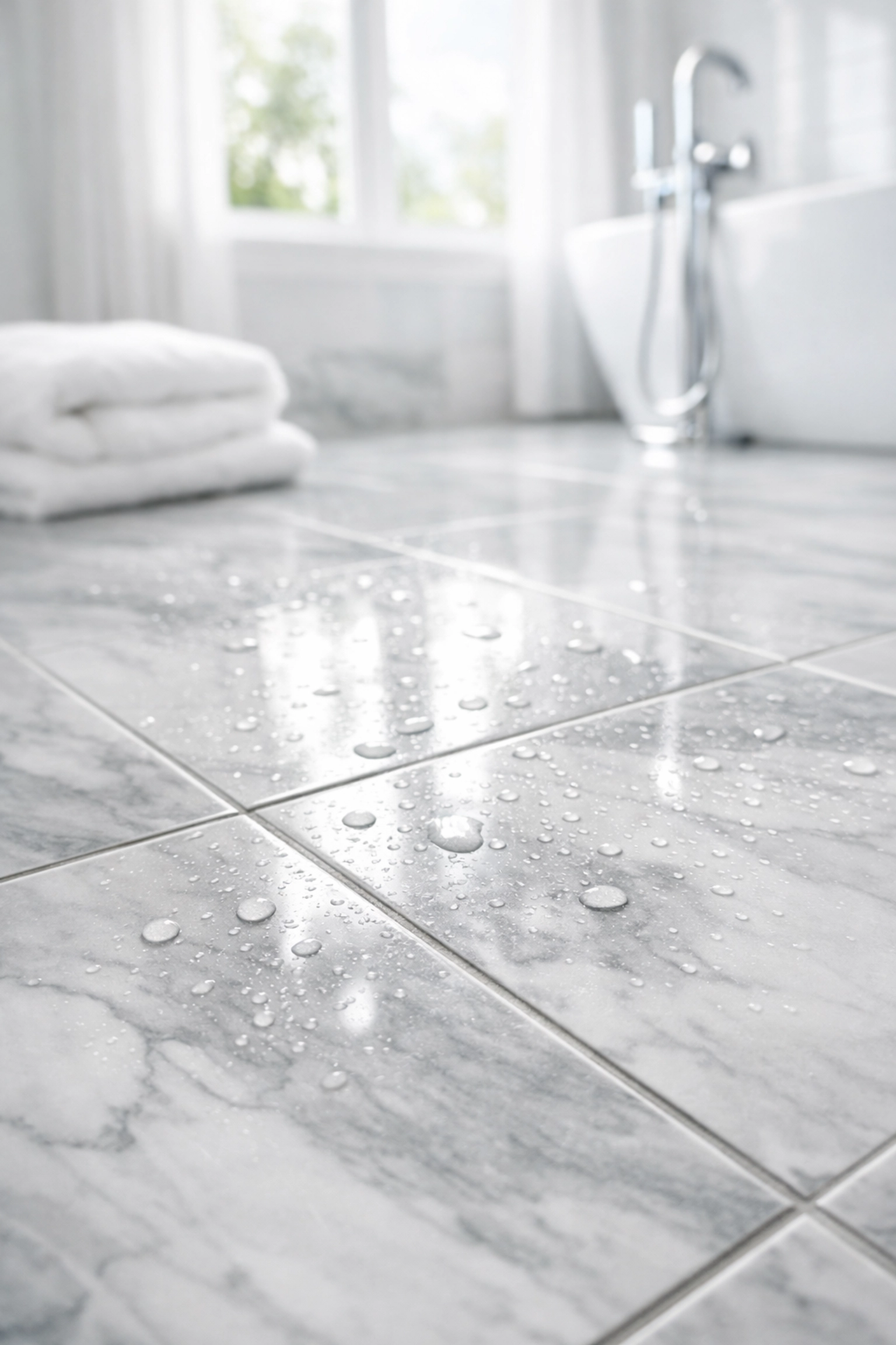 Elegant porcelain tile installation in Orlando bathroom with marble-look finish