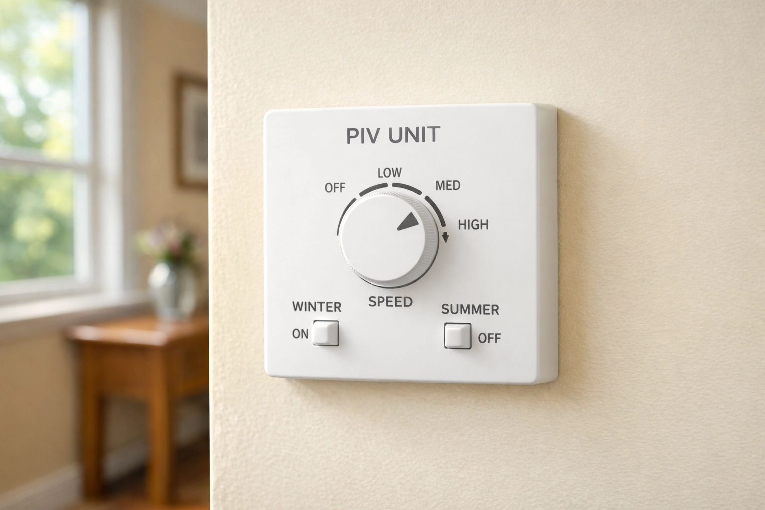 PIV unit control panel showing adjustable speed dial and winter/summer mode settings