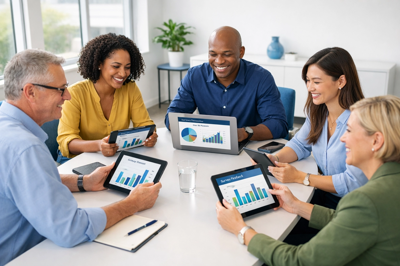 Nonprofit team reviewing donor survey results to identify planned giving prospects