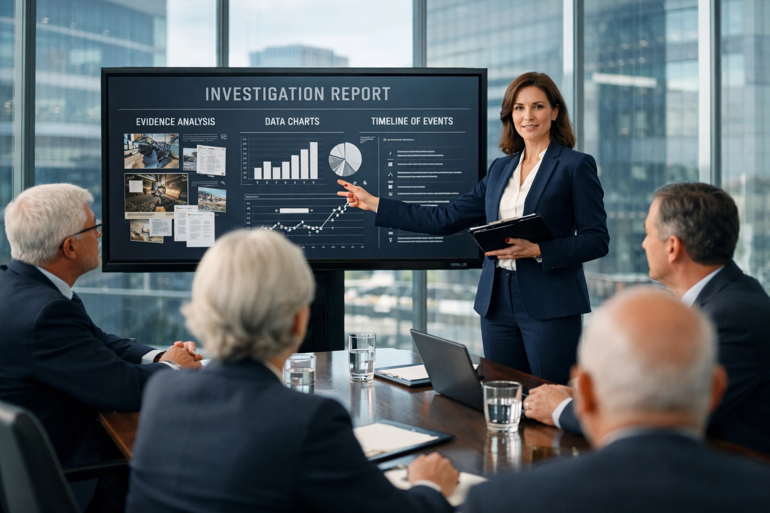 External investigator presenting investigation findings to company board of directors