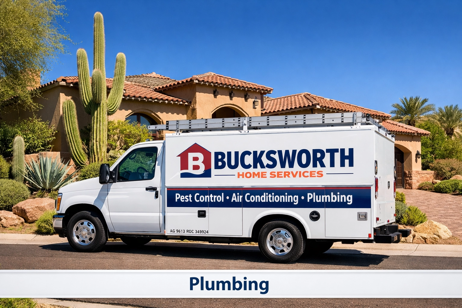 Branded Bucksworth Home Services truck ready for emergency leak detection in Scottsdale, Arizona.