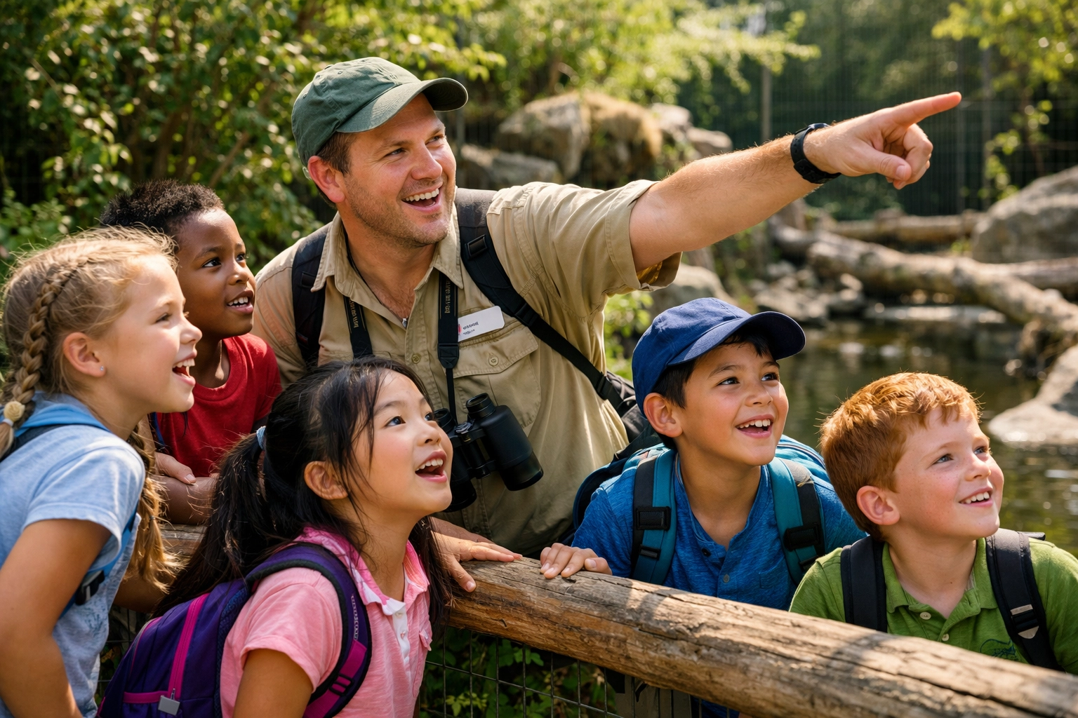 A wildlife educator teaching students at a zoo, highlighting the impact of educational programming on growth.