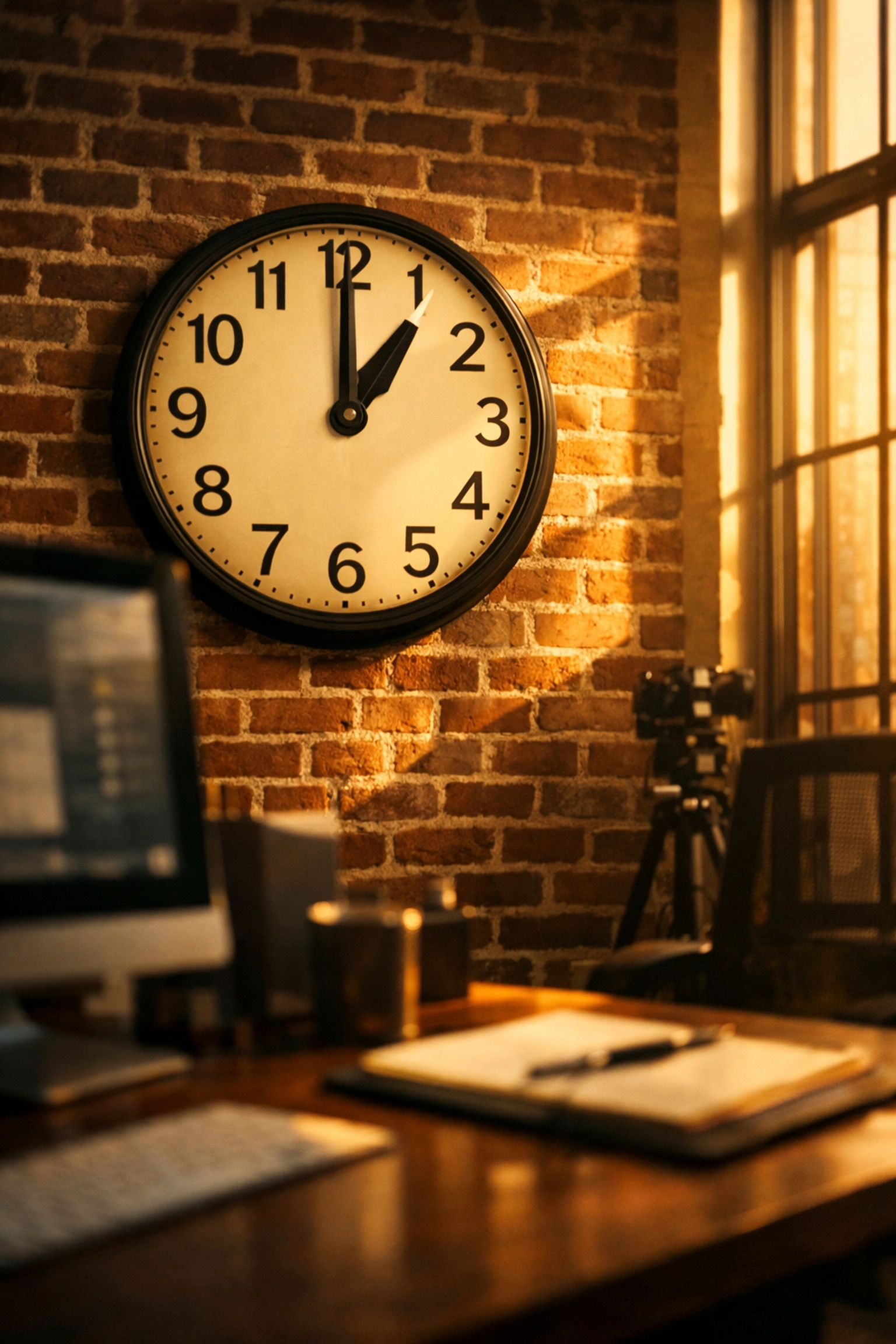 Office clock at 1PM showing optimal press release distribution timing for maximum reach