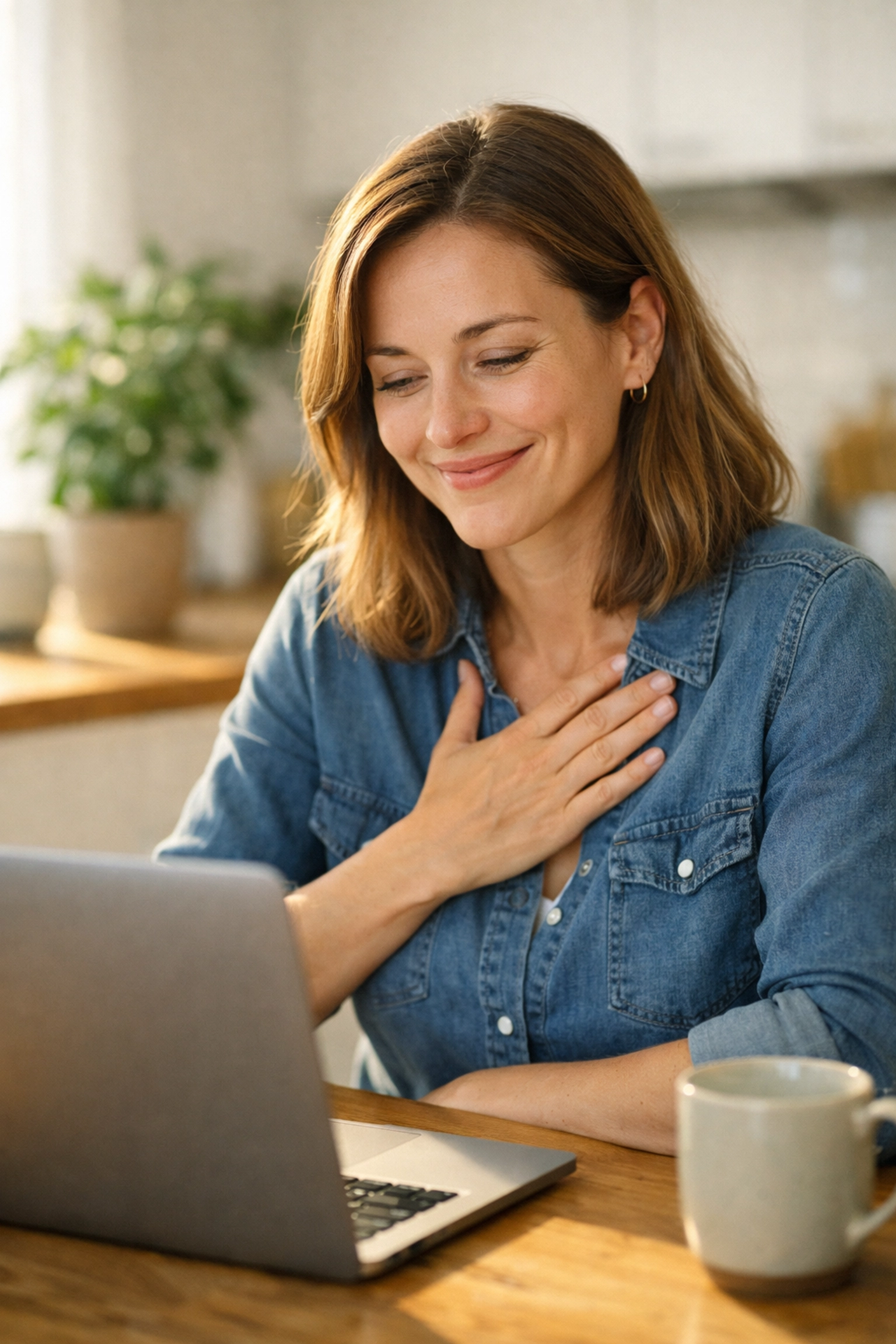 Woman smiles with relief after getting instant approval for bad credit loans Canada on her laptop.